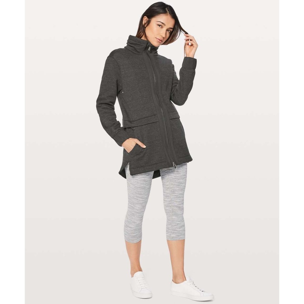 Lululemon Athletica Long Jacket Full Zip Charcoal‎ Gray Mock Neck Women's Size 6
